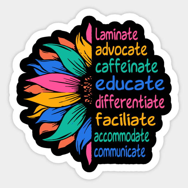 Laminate Advocate Caffeinate Educate Teacher Sticker by TopChoiceTees